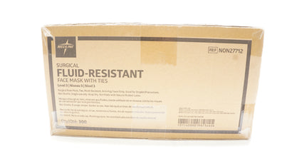 Medline NON27712 Surgical Fluid-Resistant Face Mask W/Ties Level 3 - Box of 300